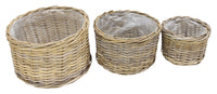 Pflanzkörbe aus Rattan mit Innenfolie, im 3 er Set
