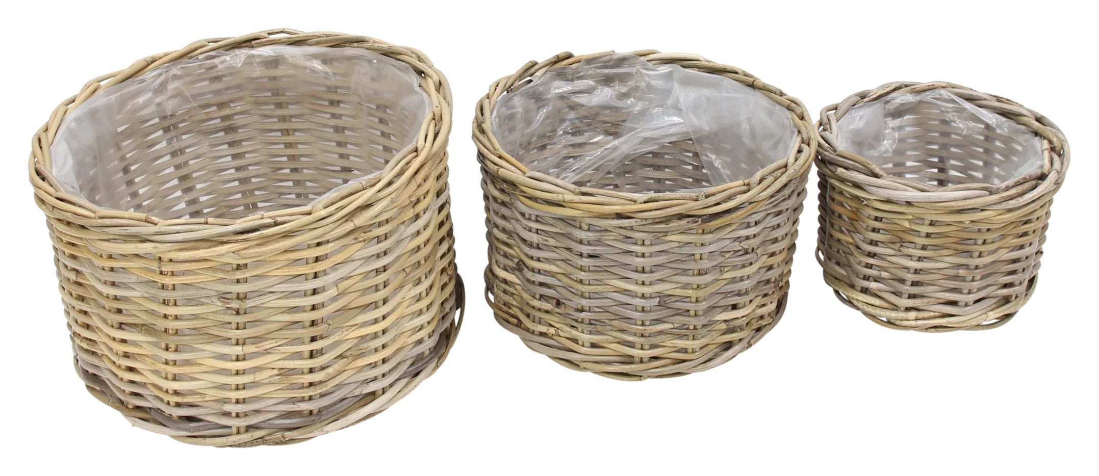 Pflanzkörbe aus Rattan mit Innenfolie, im 3 er Set