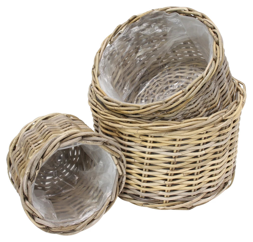 Pflanzkörbe aus Rattan mit Innenfolie, im 3 er Set