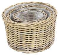 Pflanzkörbe aus Rattan mit Innenfolie, im 3 er Set