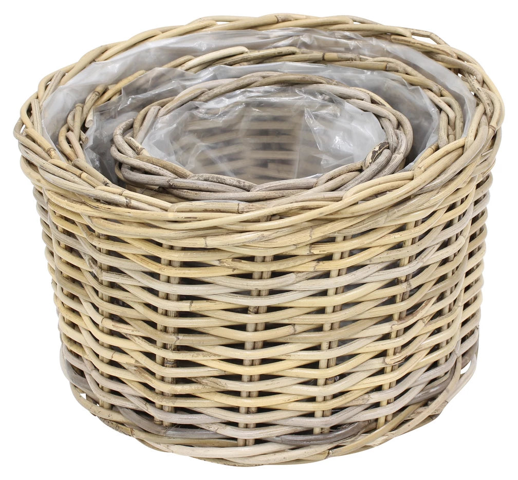 Pflanzkörbe aus Rattan mit Innenfolie, im 3 er Set