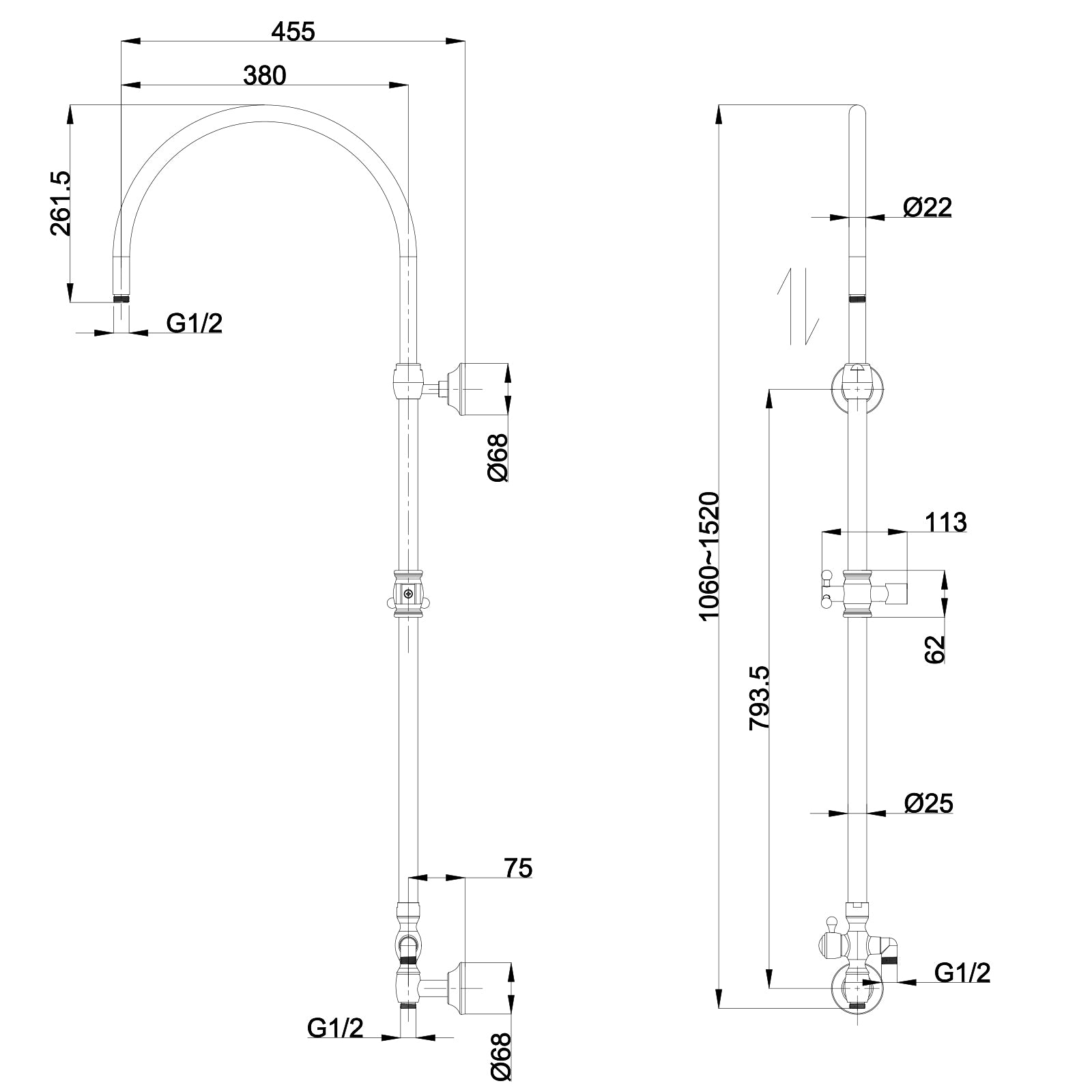 Duschsystem Aufputz Bronze Retro