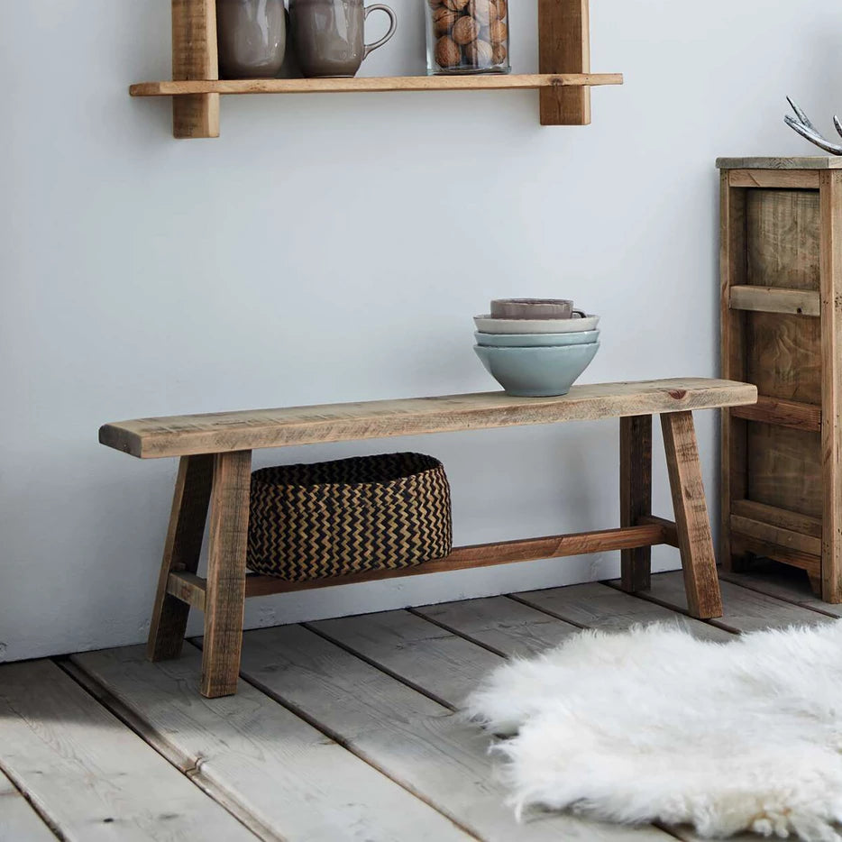 Holzbänkchen aus recyceltem Holz – Rustikale Deko-Bank 75 × 15 × 28 cm