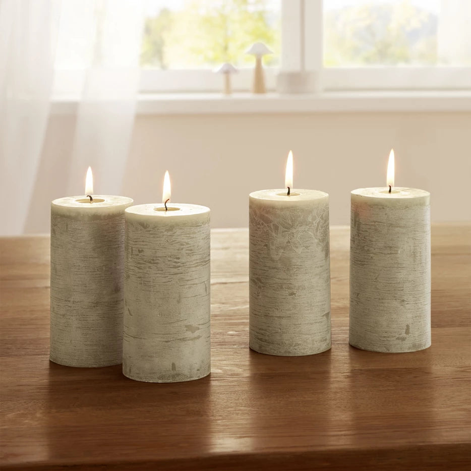 Kerze Rustic grau 6x12cm im 4er Set