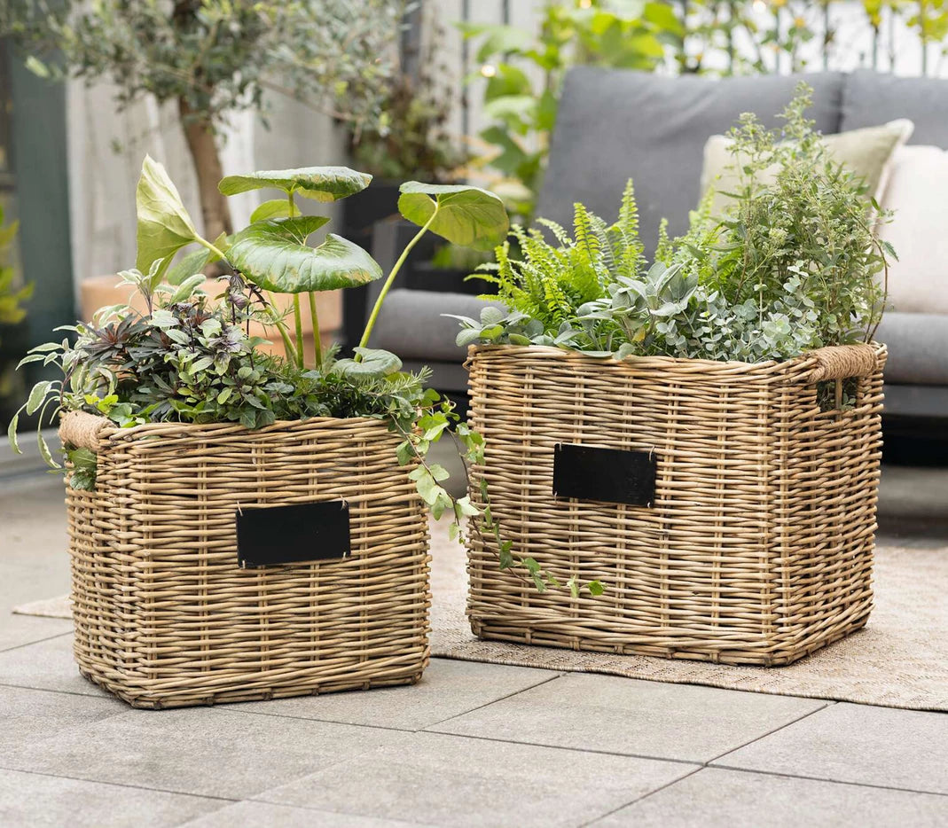 Pflanzkorb eckig aus Weiden im Set 2 Stück