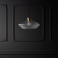 Corston Brookfield große hängende Deckenleuchte geriffeltes Glas - Antikes Messing