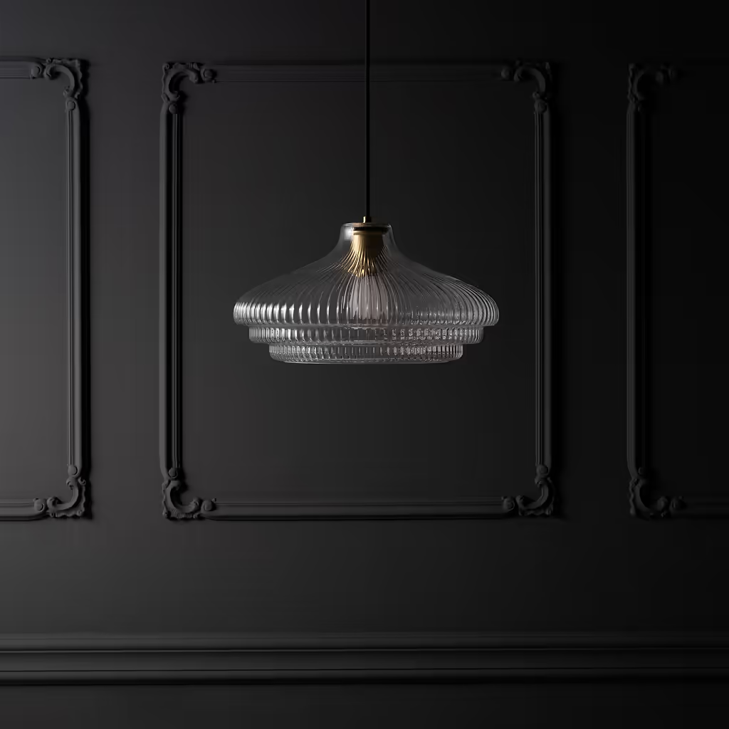 Corston Brookfield große hängende Deckenleuchte geriffeltes Glas - Antikes Messing