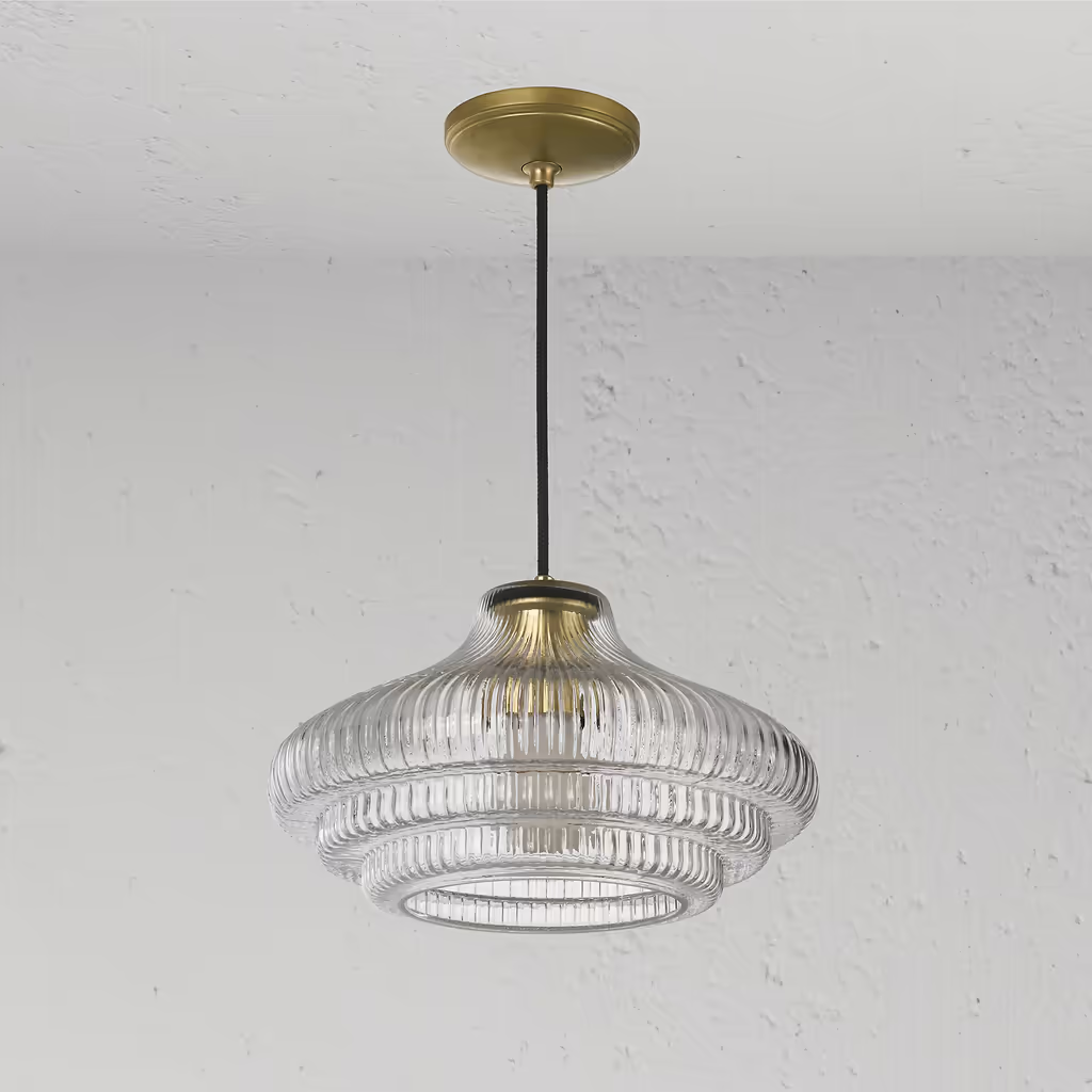 Corston Brookfield hängende Medium-Deckenleuchte geriffeltes Glas - Antikes Messing