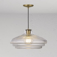 Corston Brookfield große hängende Deckenleuchte geriffeltes Glas - Antikes Messing