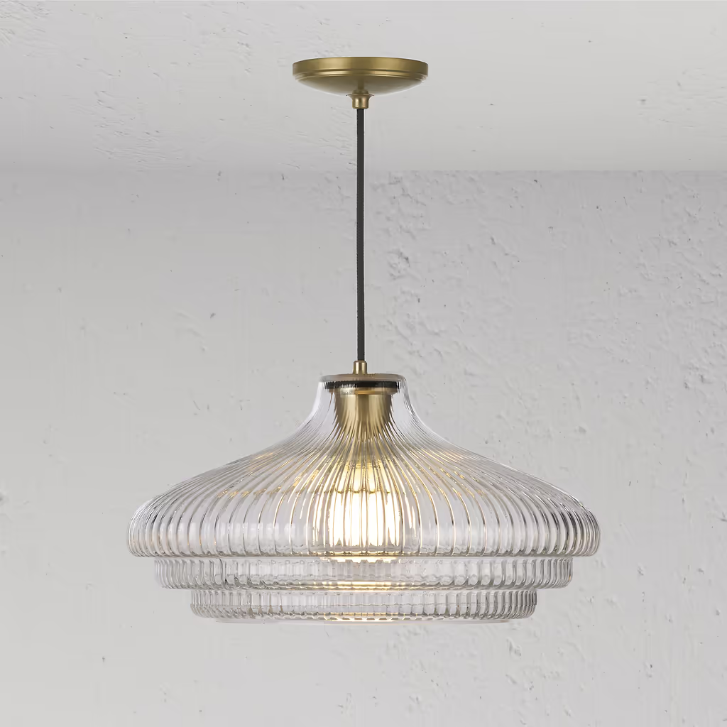 Corston Brookfield große hängende Deckenleuchte geriffeltes Glas - Antikes Messing