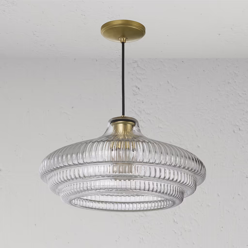 Corston Brookfield große hängende Deckenleuchte geriffeltes Glas - Antikes Messing