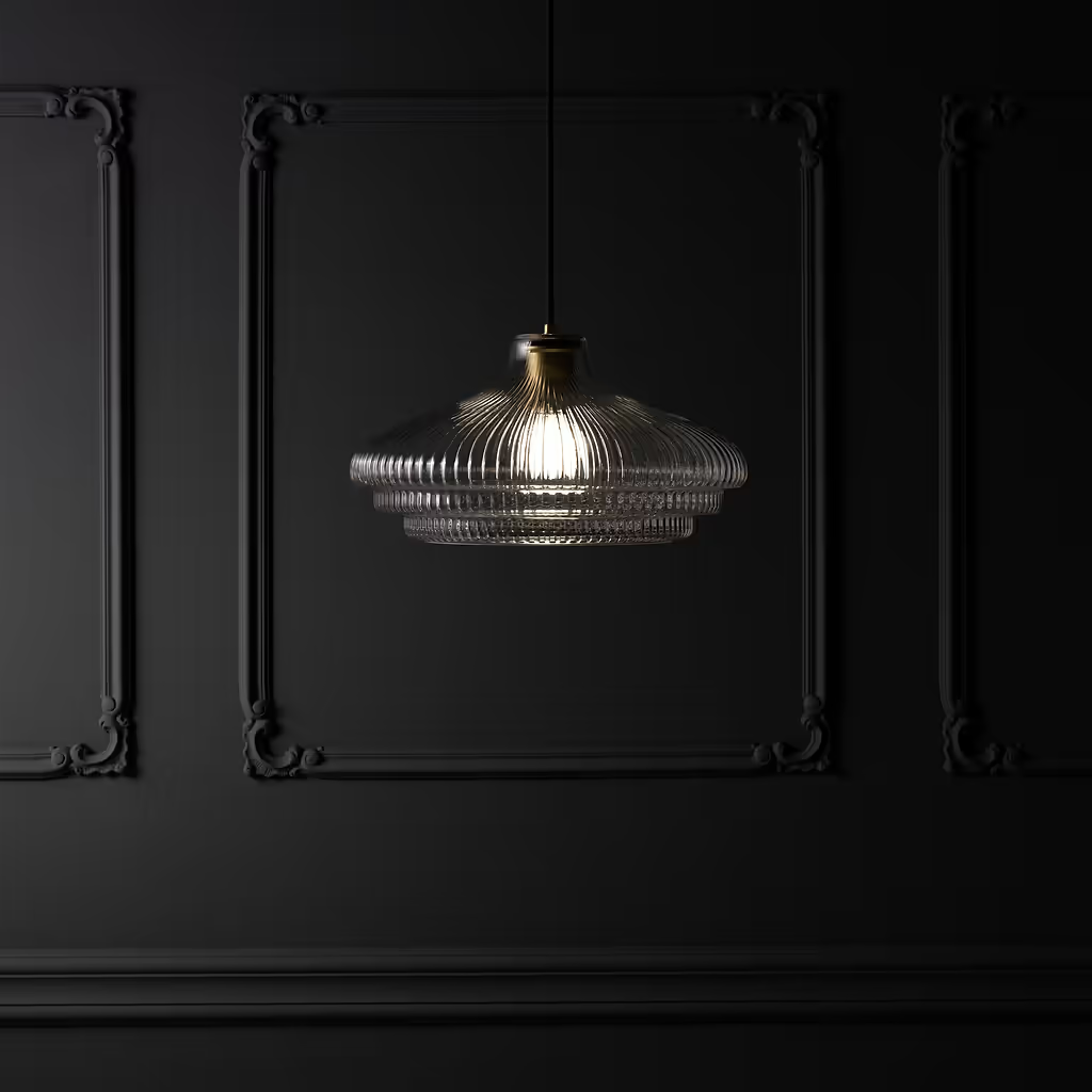 Corston Brookfield große hängende Deckenleuchte geriffeltes Glas - Antikes Messing