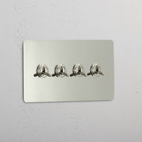 Corston-Kipphebelschalter 4x in Zweifachrahmen – Poliertes Nickel