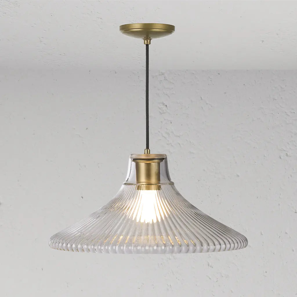 Corston Hammersmith große hängende Deckenleuchte geriffeltes Glas - Antikes Messing