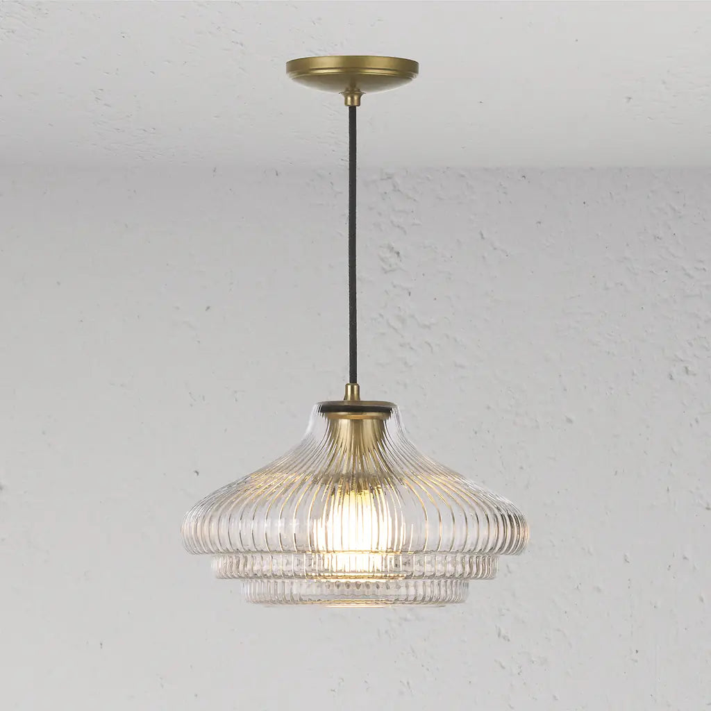 Corston Brookfield hängende Medium-Deckenleuchte geriffeltes Glas - Antikes Messing
