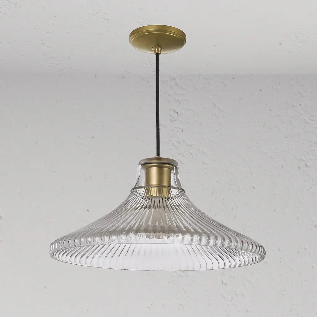 Corston Hammersmith große hängende Deckenleuchte geriffeltes Glas - Antikes Messing