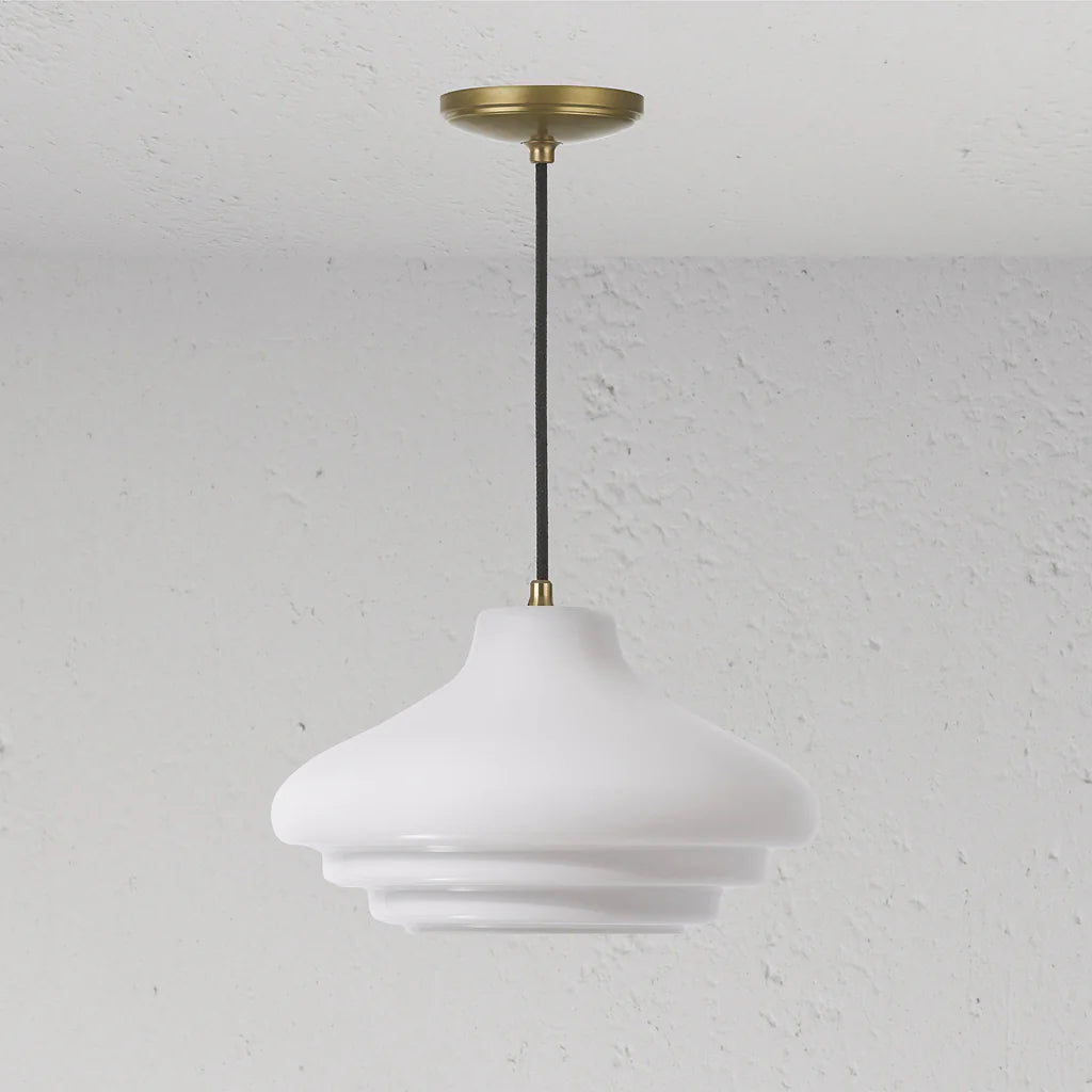 Corston Brookfield hängende Medium-Deckenleuchte Opalglas - Antikes Messing