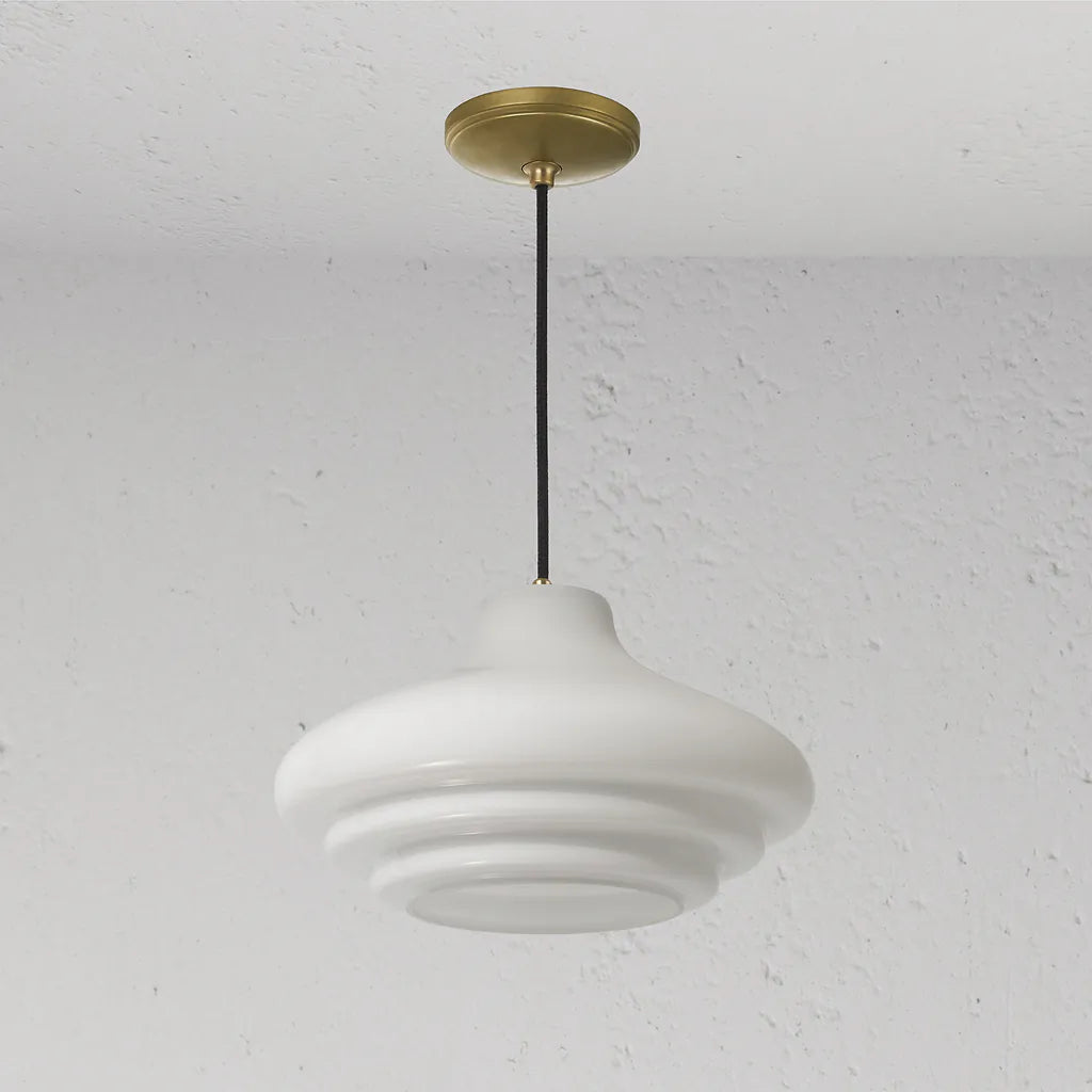 Corston Brookfield hängende Medium-Deckenleuchte Opalglas - Antikes Messing