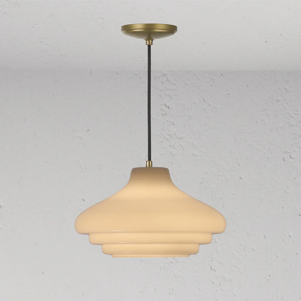 Corston Brookfield hängende Medium-Deckenleuchte Opalglas - Antikes Messing