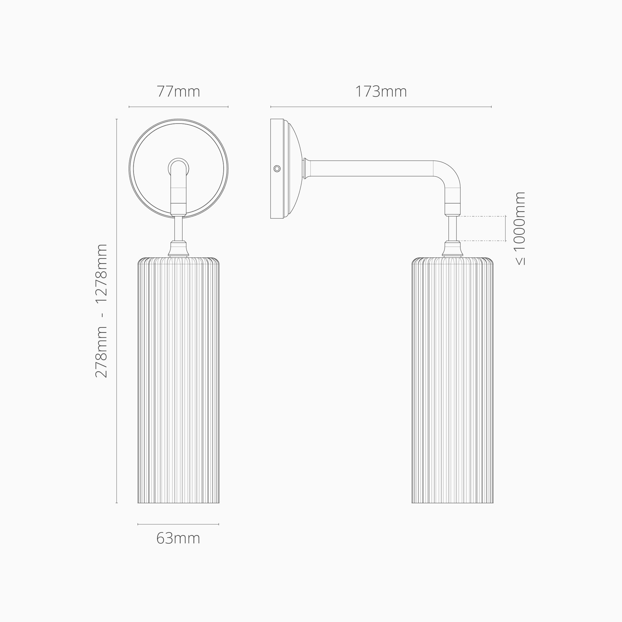 Claremont kleine hängende Wandleuchte geriffeltes Glas – Antikes Messing
