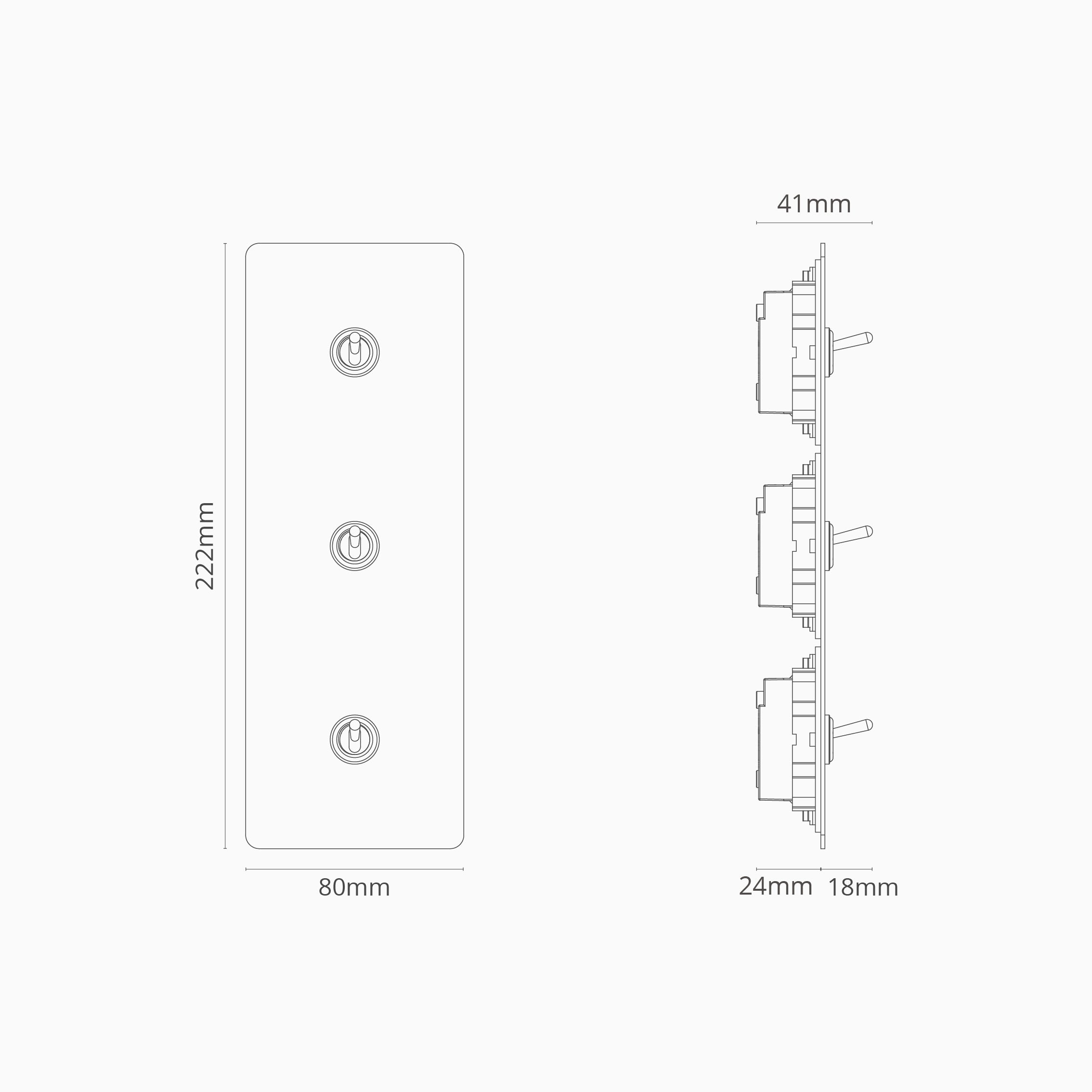 Corston-Kipphebelschalter 3x in vertikalem Dreifachrahmen – Bronze