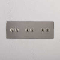 Corston-Kipphebelschalter 6x in Dreifachrahmen – Poliertes Nickel