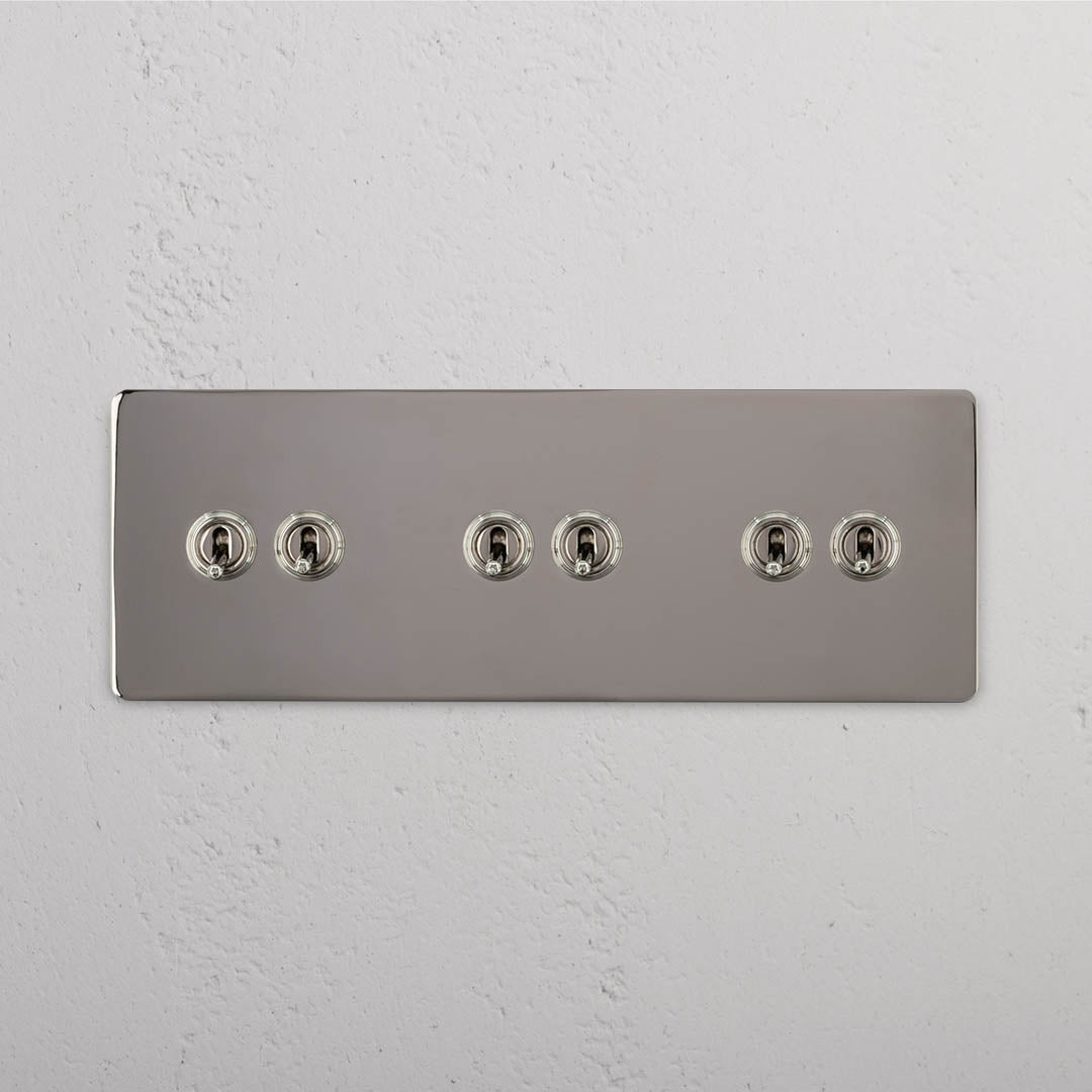 Corston-Kipphebelschalter 6x in Dreifachrahmen – Poliertes Nickel