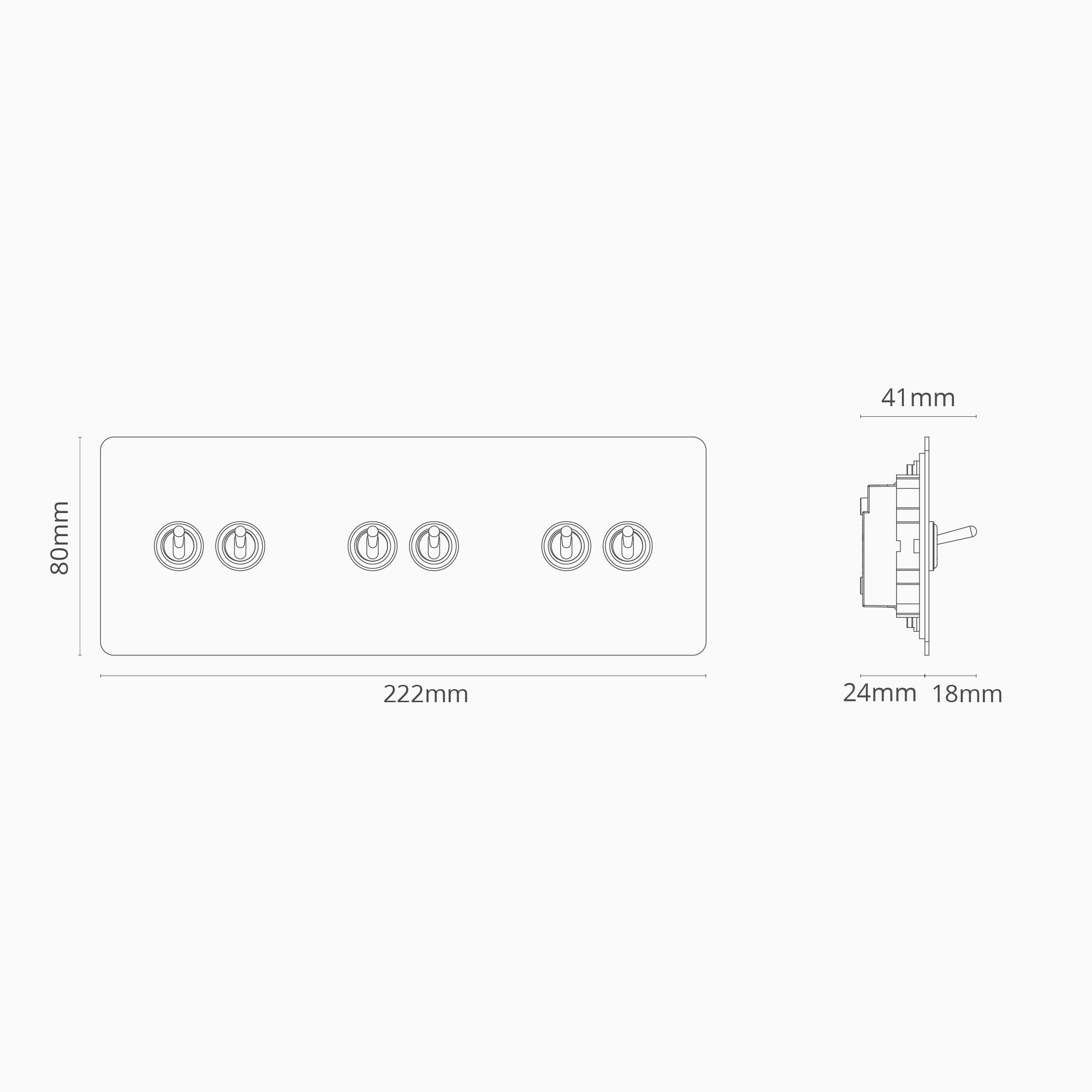Corston-Kipphebelschalter 6x in Dreifachrahmen – Poliertes Nickel