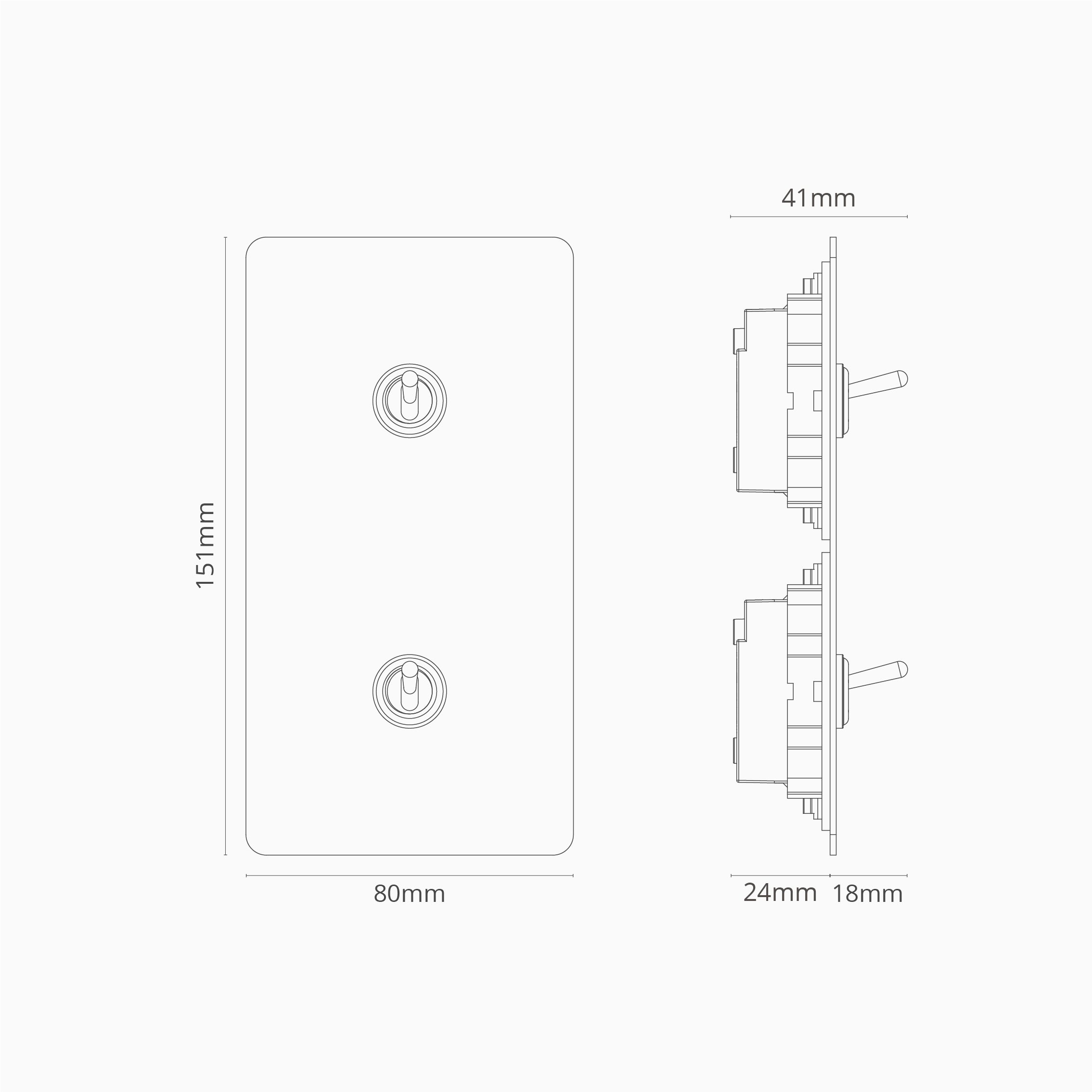 Corston-Kipphebelschalter 2x in vertikalem Zweifachrahmen – Poliertes Nickel