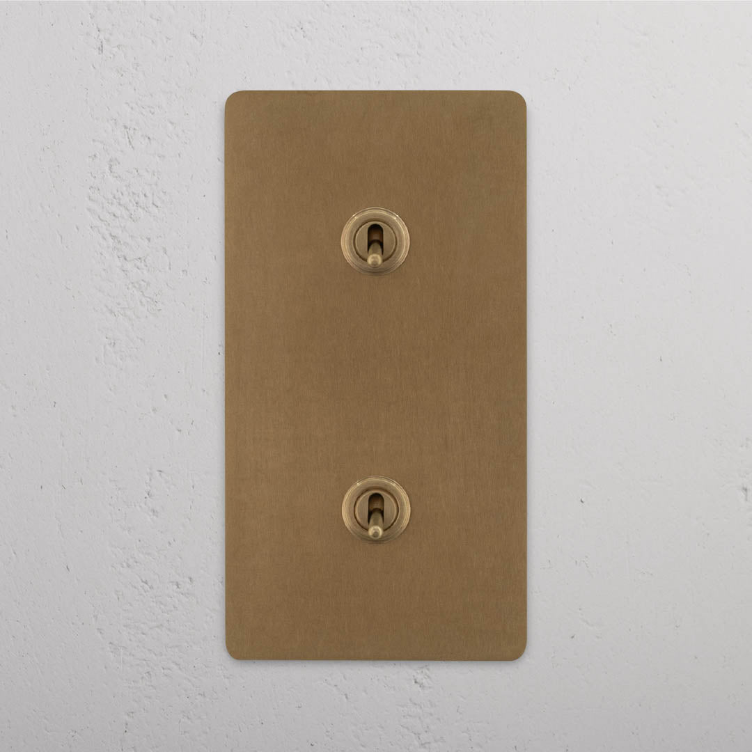 Corston-Kipphebelschalter 2x in vertikalem Zweifachrahmen – Antikes Messing