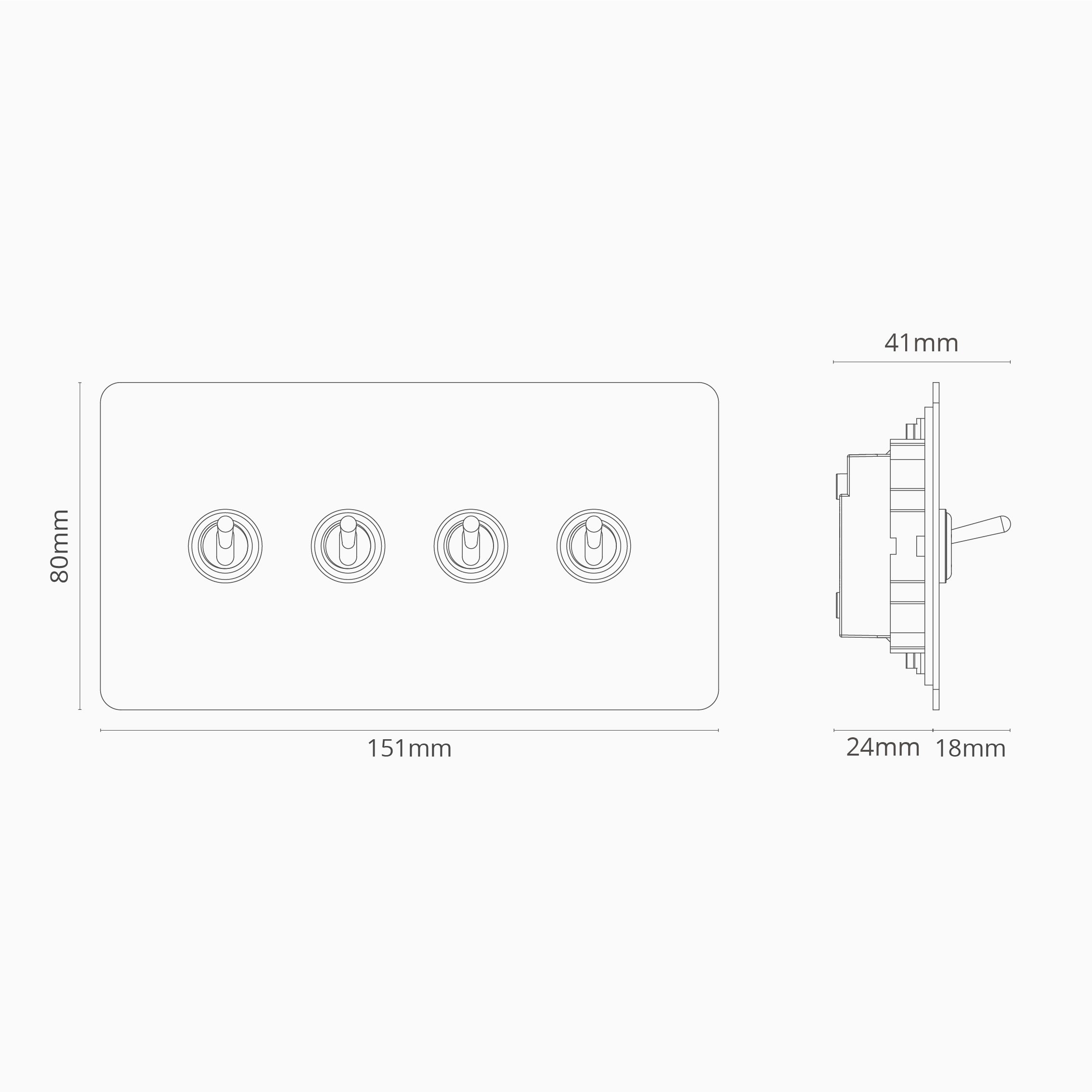 Corston-Kipphebelschalter 4x in Zweifachrahmen – Poliertes Nickel