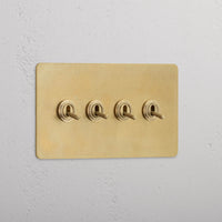 Corston-Kipphebelschalter 4x in Zweifachrahmen – Antikes Messing