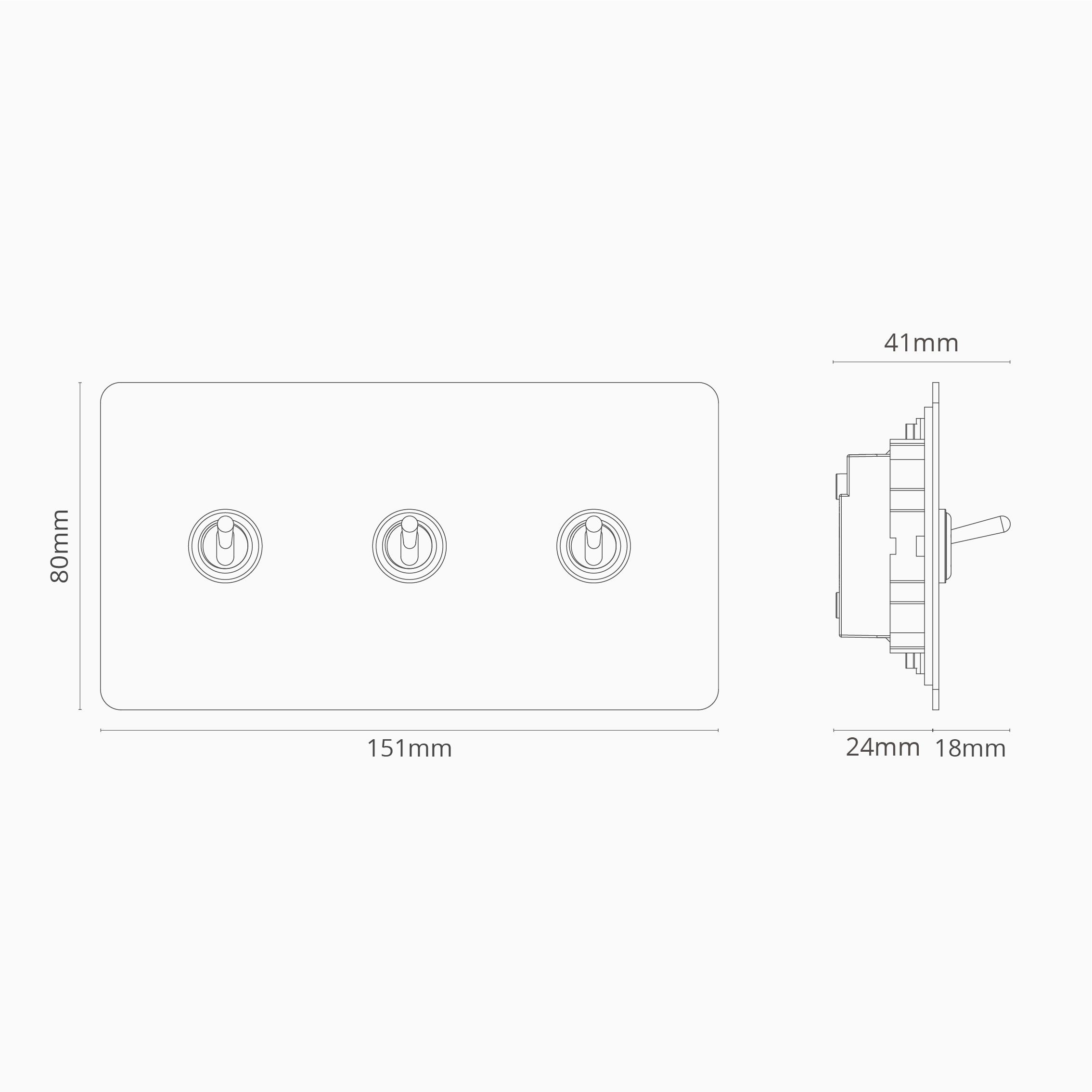 Corston-Kipphebelschalter 3x in Zweifachrahmen – Antikes Messing
