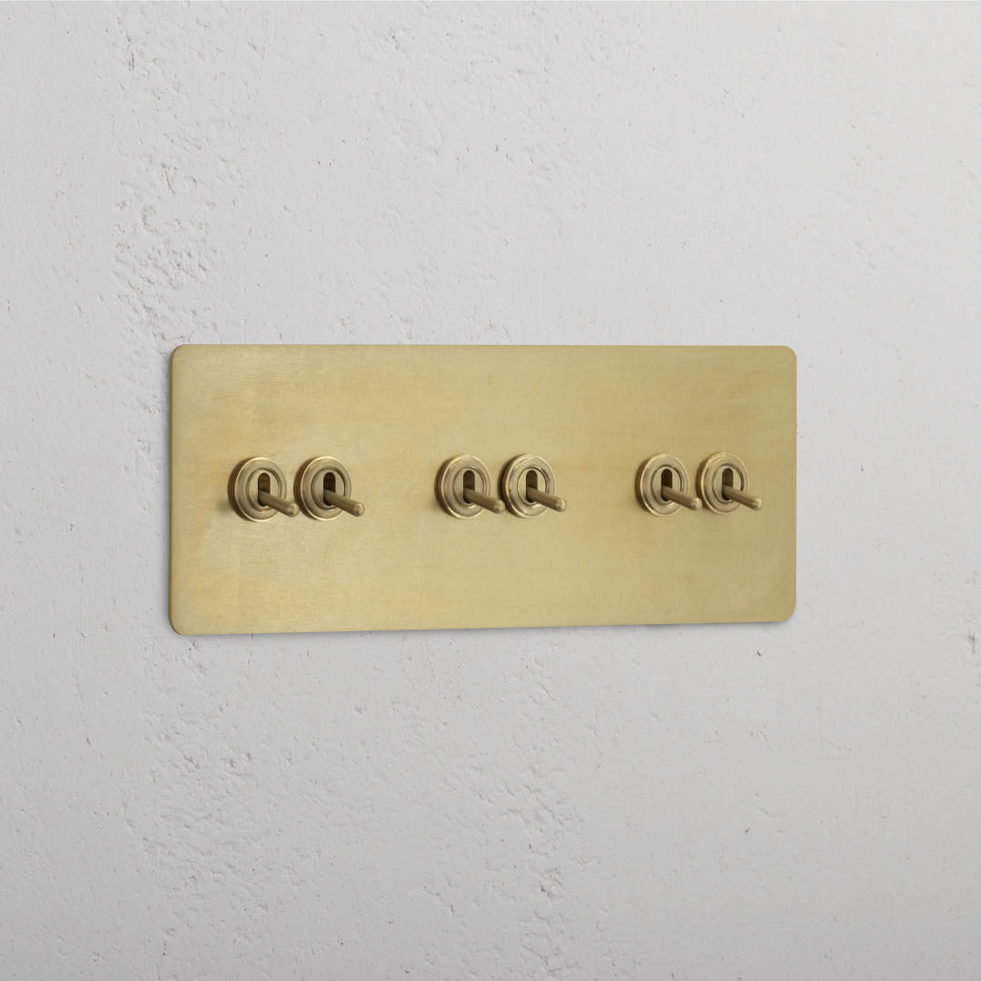 Corston-Kipphebelschalter 6x in Dreifachrahmen – Antikes Messing