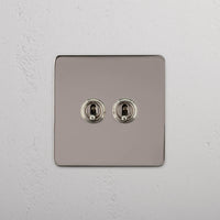 Corston-Kipphebelschalter 2x in Einfachrahmen – Poliertes Nickel