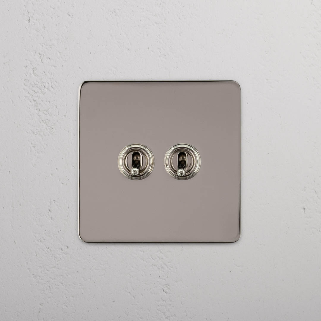 Corston-Kipphebelschalter 2x in Einfachrahmen – Poliertes Nickel