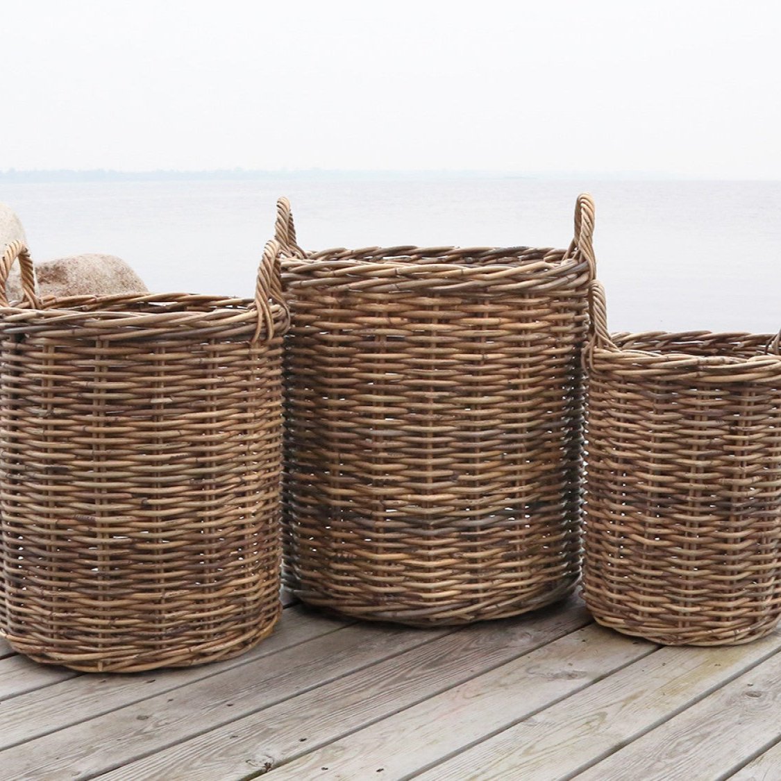 Natürliche Körbe aus Rattan im 3 er Set