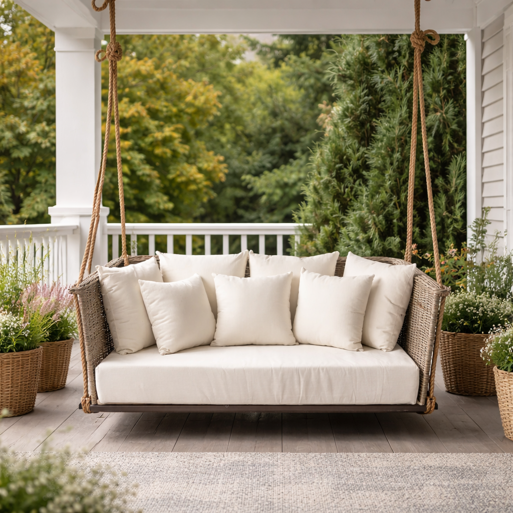 Porch Swing aus natürlichen Materialien – Schaukel aus Rattan für Garten & Terrasse