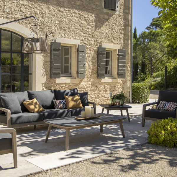 COPENHAGUE Couchtisch – Teakholz & HPL-Slate für Terrasse, Garten & Wohnbereich