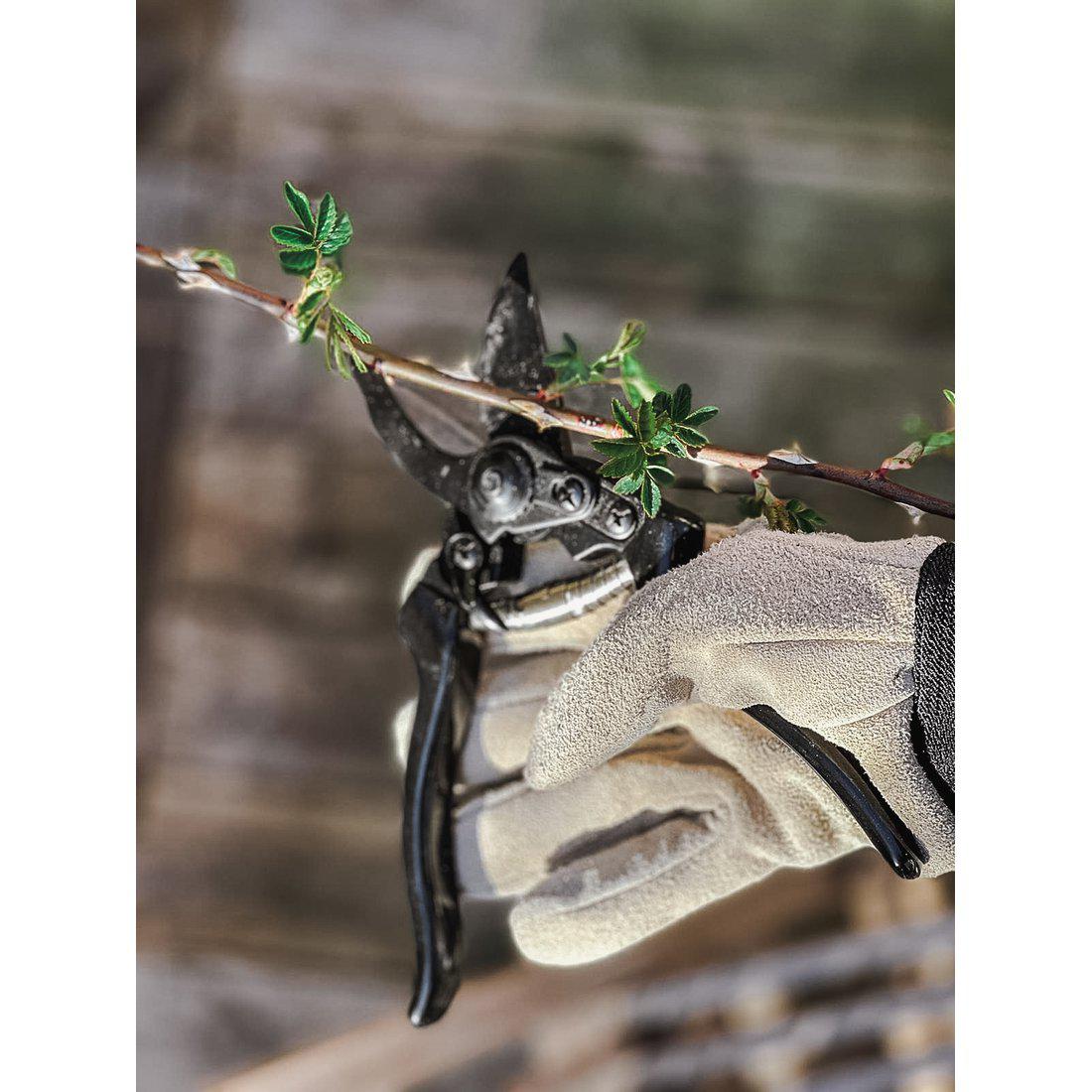 Gartenhandschuhe mit Leder in drei Größen, waschbar.