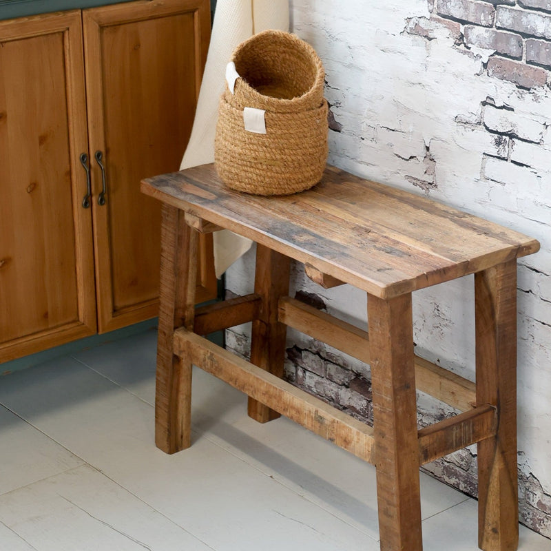 Holzbank 50 cm hoch – Kompakte Sitzbank aus recyceltem Holz für Flur, Garten oder Eingang