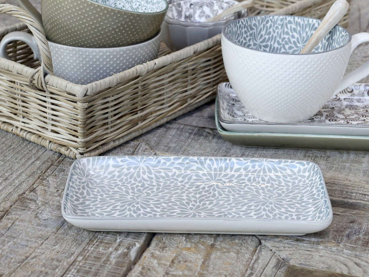 Teller mit Muster Grau H2/L20,5/B11 cm, im Set 6 Stück