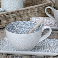 Tasse mit Muster Grau, H8/D15 cm , im Set 8 Stück