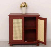 Rattan Kommode aus Massivholz – Handgefertigter Schrank mit 2 Türen aus Pinie