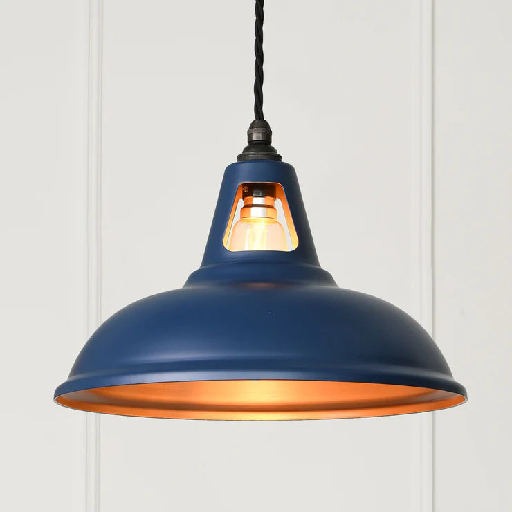 Fusion Matt Blue & Copper – Design-Pendelleuchte mit kupferfarbenem Innenleben