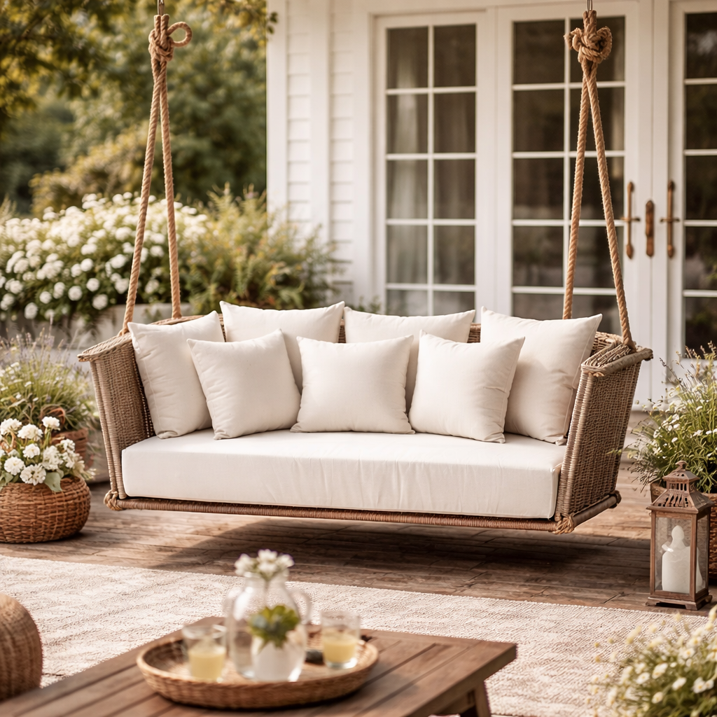 Porch Swing aus natürlichen Materialien – Schaukel aus Rattan für Garten & Terrasse