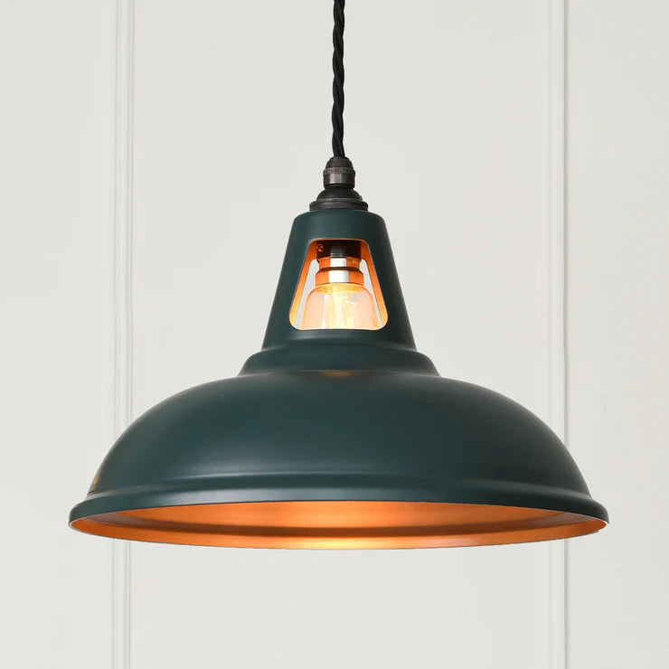 Fusion Matt Green & Copper – Pendelleuchte mit warmem Kupfer-Innenfinish