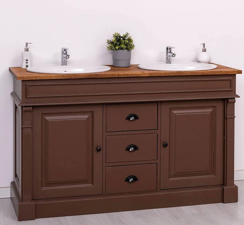 Doppelwaschtisch mit Unterschrank aus Massivholz – Doppel Waschbeckenunterschrank