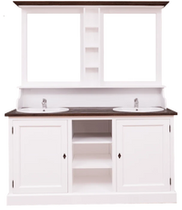 Waschbeckenschrank aus Massivholz mit Spiegel – 2-teiliges Badmöbel-Set