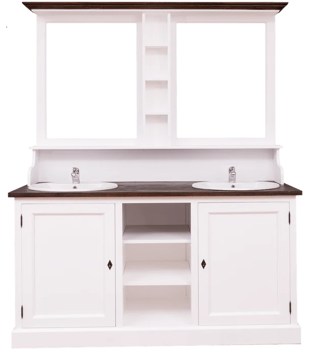 Waschbeckenschrank aus Massivholz mit Spiegel – 2-teiliges Badmöbel-Set